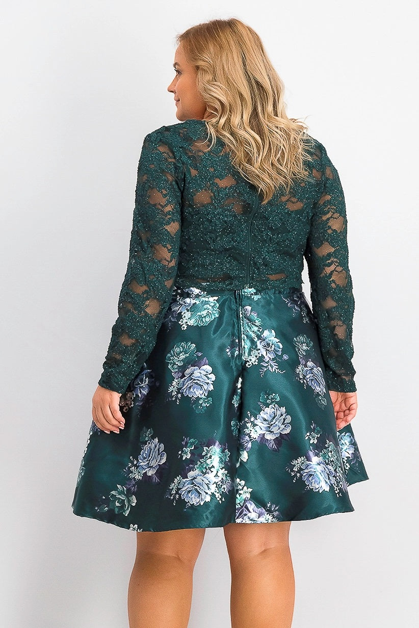 Vestido feminino plus size da City Studios, 2 peças, com renda e estampa floral, verde escuro, tamanho 16W