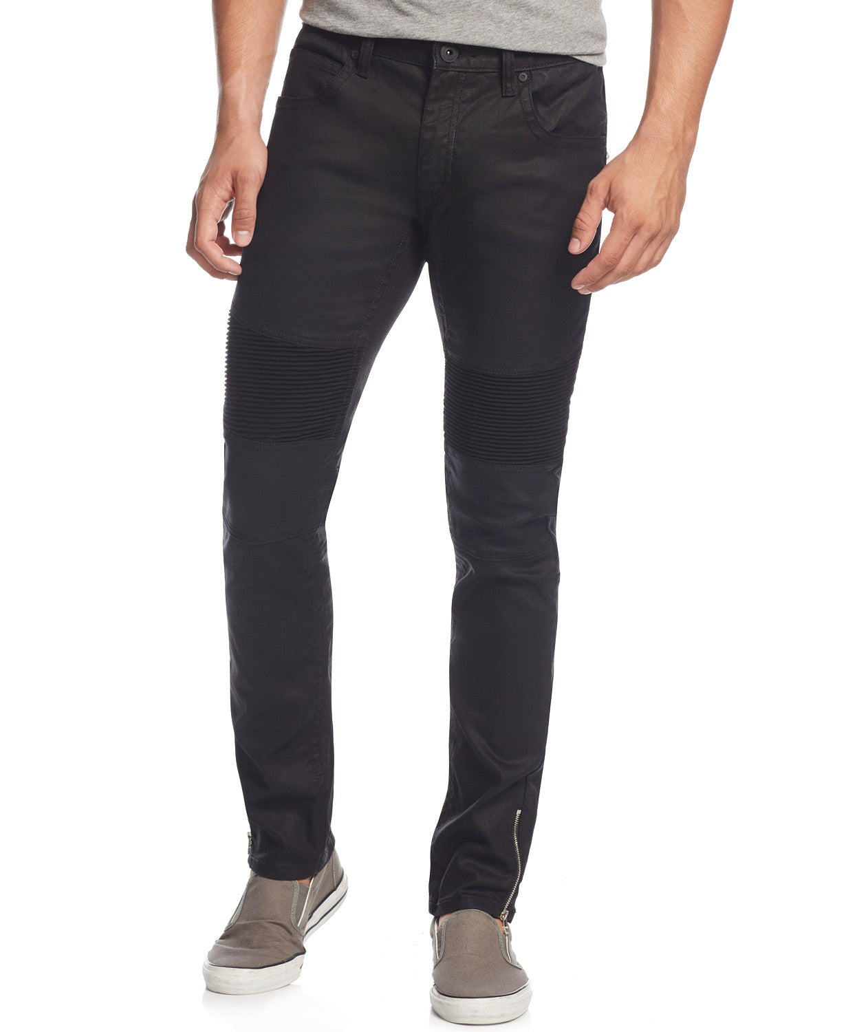 Calça jeans masculina skinny fit moto da INC International Concepts com zíper, preta, tamanho 36x32