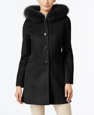Forecaster Women's Fox-Fur-Trim Hooded Walker Coat Black Size 10