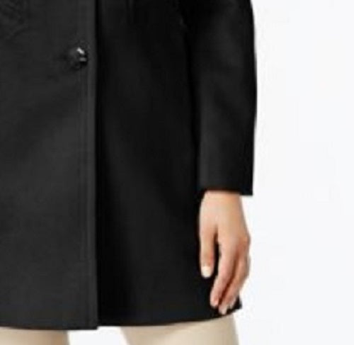 Casaco feminino Forecaster com capuz e acabamento em pele de raposa, preto, tamanho 10