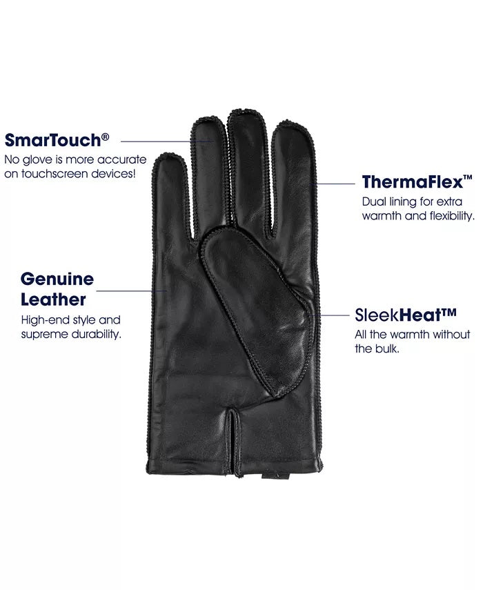 Luvas de couro Thermaflex masculinas Isotoner Signature, pretas, tamanho grande