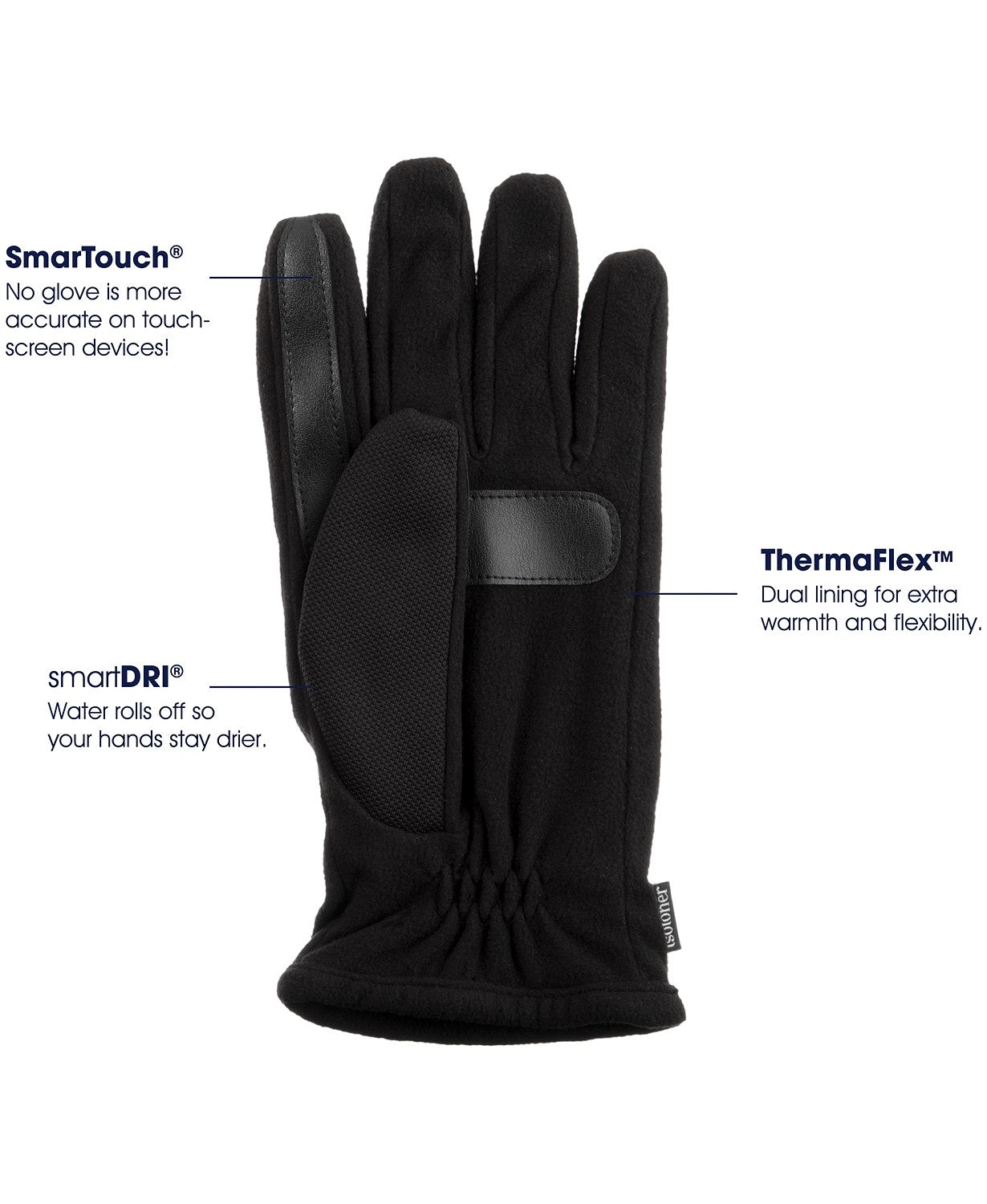 Luvas Isotoner Signature Stretch SmartTouch Masculinas Pretas Tamanho Grande