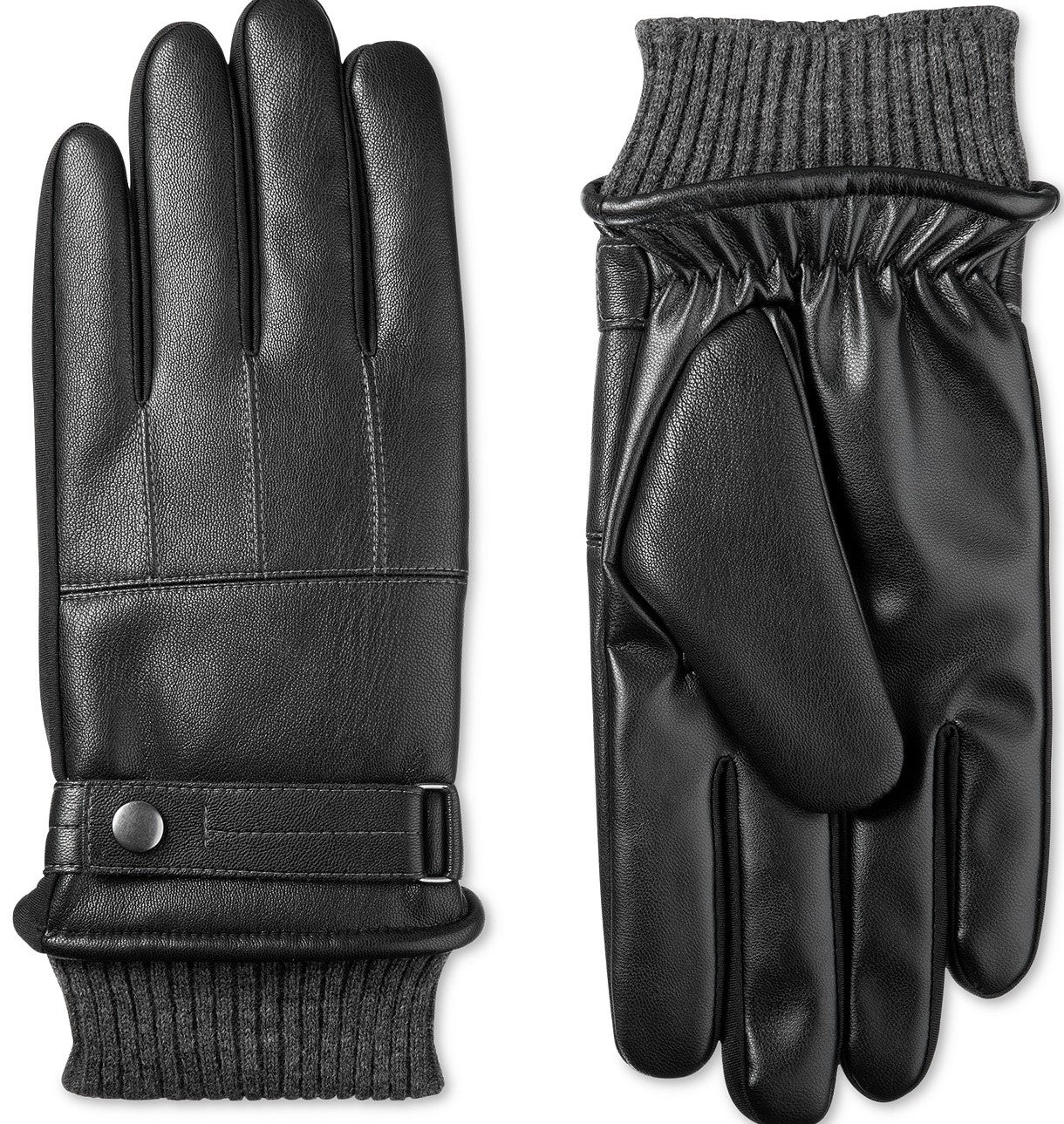 Luvas Isotoner Signature Sleekheat Masculinas em Couro Sintético, Pretas, Tamanho Médio