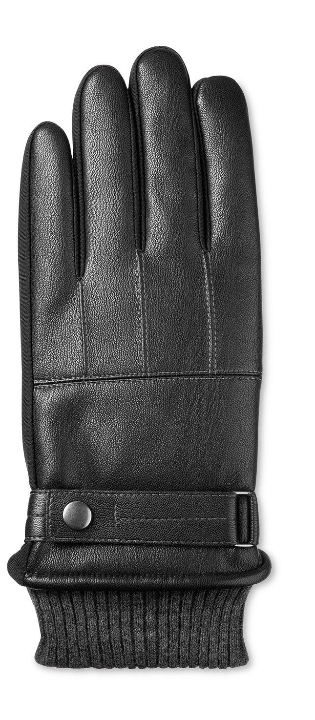 Luvas Isotoner Signature Sleekheat Masculinas em Couro Sintético, Pretas, Tamanho GG