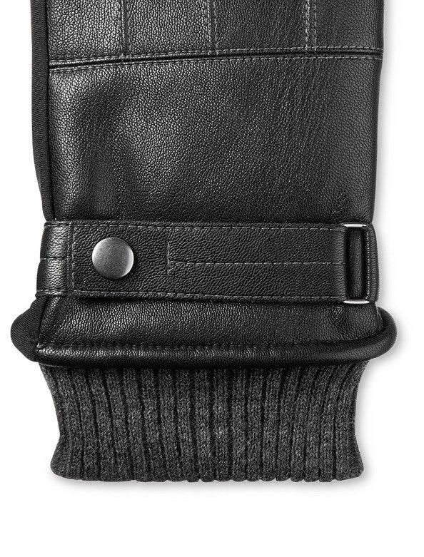 Luvas Isotoner Signature Sleekheat Masculinas em Couro Sintético, Pretas, Tamanho GG