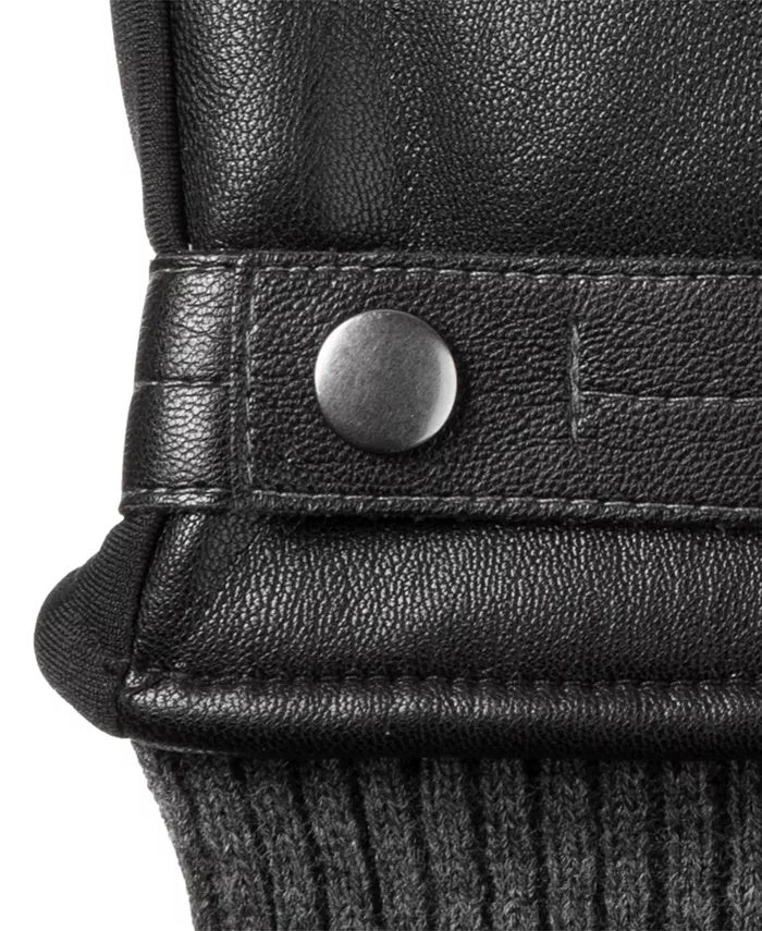 Luvas Isotoner Signature Sleekheat de couro sintético masculinas, pretas, tamanho grande
