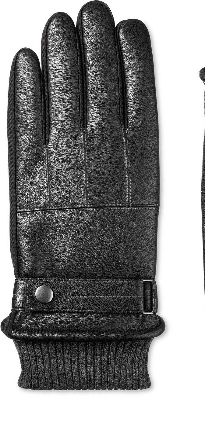 Luvas Isotoner Signature Sleekheat de couro sintético masculinas, pretas, tamanho grande
