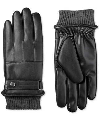 Luvas Isotoner Signature Sleekheat Masculinas em Couro Sintético, Pretas, Tamanho Grande