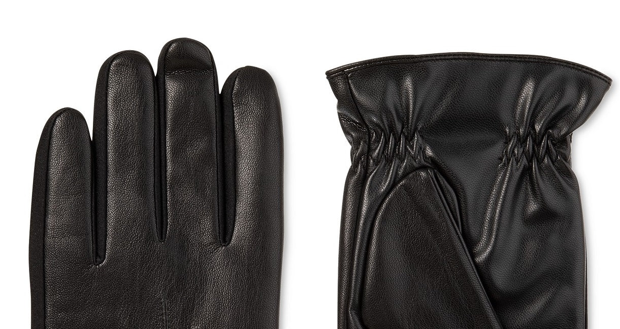 Luvas de condução Isotoner masculinas de couro sintético com forro de lã, pretas, tamanho G
