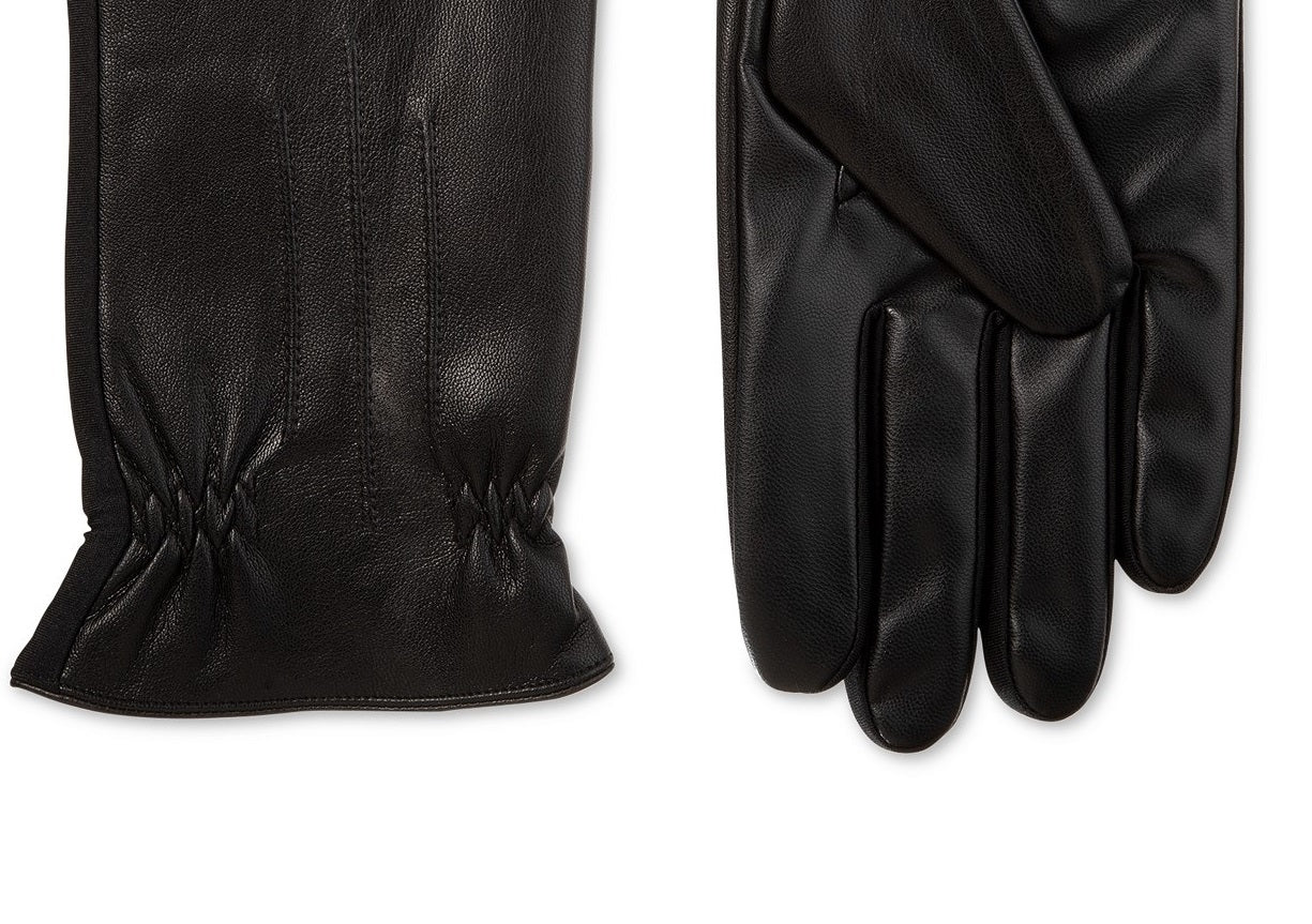 Luvas de condução Isotoner masculinas de couro sintético com forro de lã, pretas, tamanho G