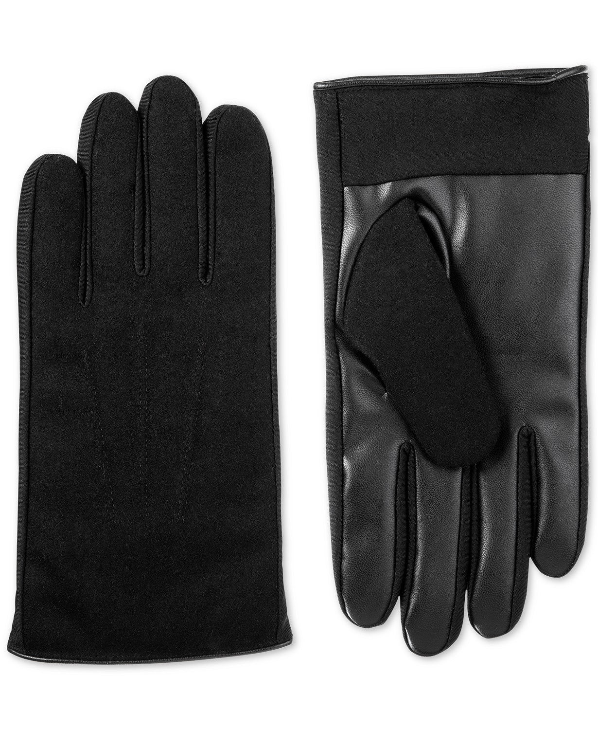 Luvas de condução xadrez de couro sintético Isotoner Signature masculinas, tamanho médio, pretas