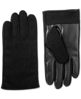 Luvas de condução xadrez de couro sintético Isotoner Signature masculinas, tamanho médio, pretas