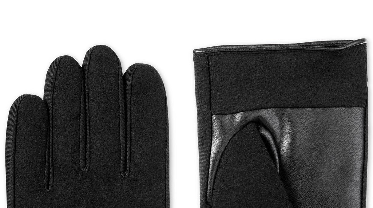 Luvas de condução xadrez de couro sintético Isotoner Signature masculinas, tamanho médio, pretas