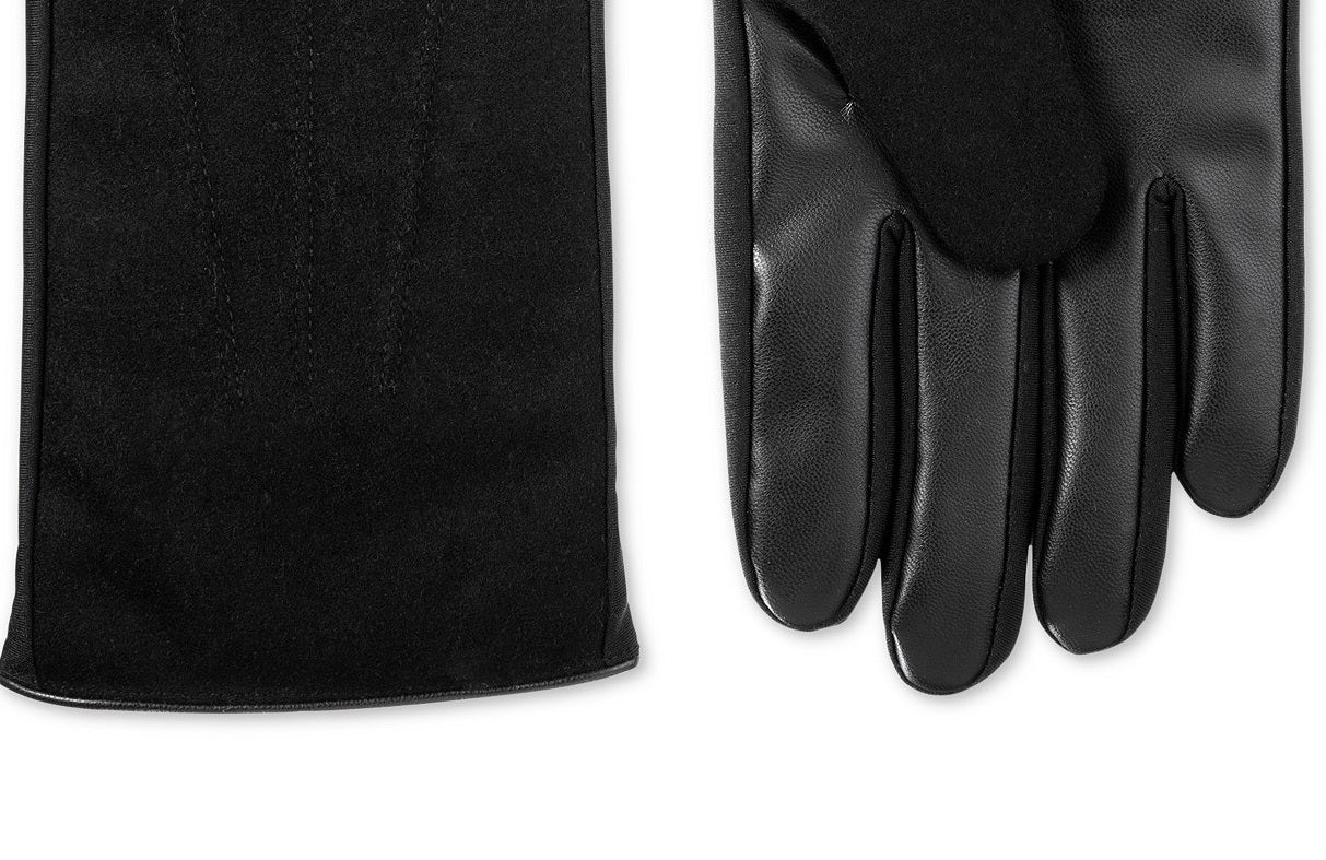 Luvas de condução xadrez de couro sintético Isotoner Signature masculinas, tamanho médio, pretas
