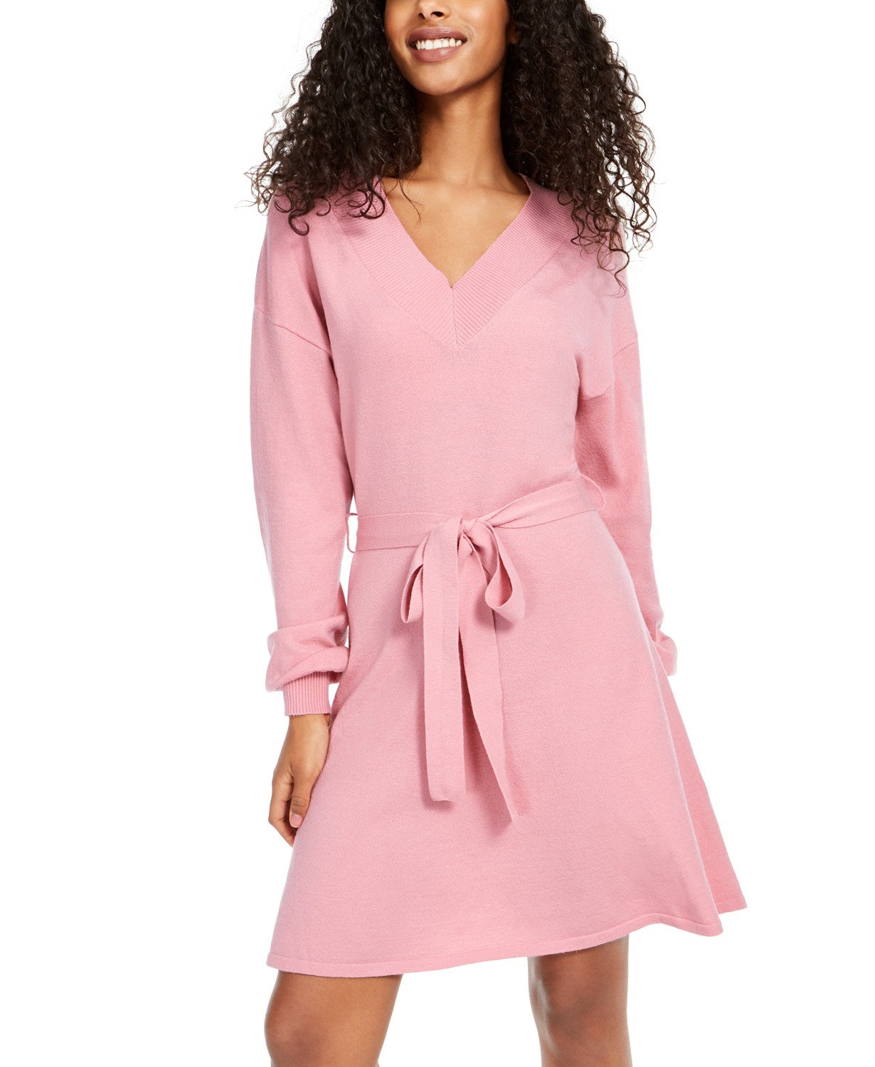 Vestido suéter com lantejoulas e amarração na cintura para jovens, tamanho rosa, extra grande