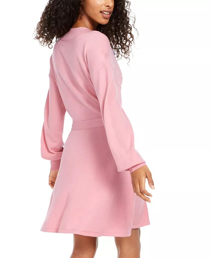 Vestido suéter com lantejoulas e amarração na cintura para jovens, tamanho rosa, extra grande