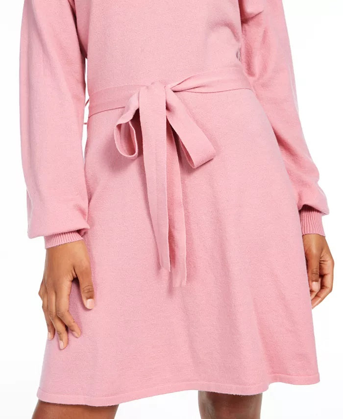 Vestido suéter com lantejoulas e amarração na cintura para jovens, tamanho rosa, extra grande
