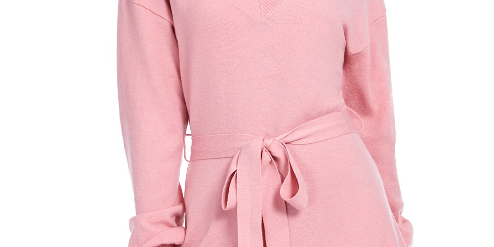 Vestido suéter com lantejoulas e amarração na cintura para jovens, tamanho 2, rosa, extrapequeno