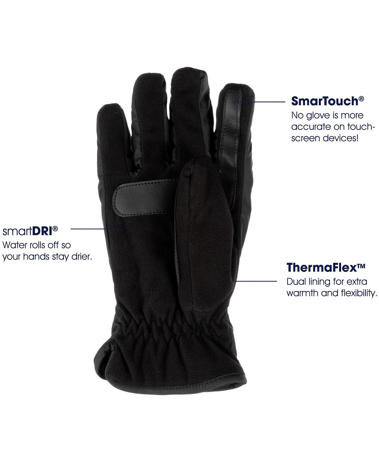 Luvas esportivas Isotoner Signature Sleek Heat masculinas, pretas, tamanho médio