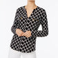 INC International Concepts Top feminino pequeno com estampa e bolso com zíper, preto, tamanho pequeno