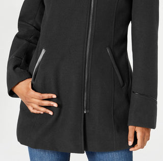 Maralyn & Me Juniors' Faux-Fur-Trim Hooded Coat Black Size Small