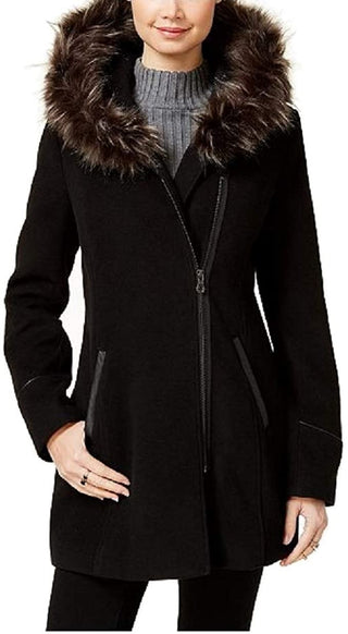 Maralyn & Me Juniors'  Faux-Fur-Trim Hooded Coat Black Size Extra Large