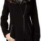 Maralyn & Me Juniors'  Faux-Fur-Trim Hooded Coat Black Size Extra Large