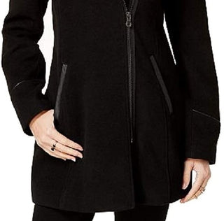 Maralyn & Me Juniors' Faux-Fur-Trim Hooded Coat Black Size Extra Large