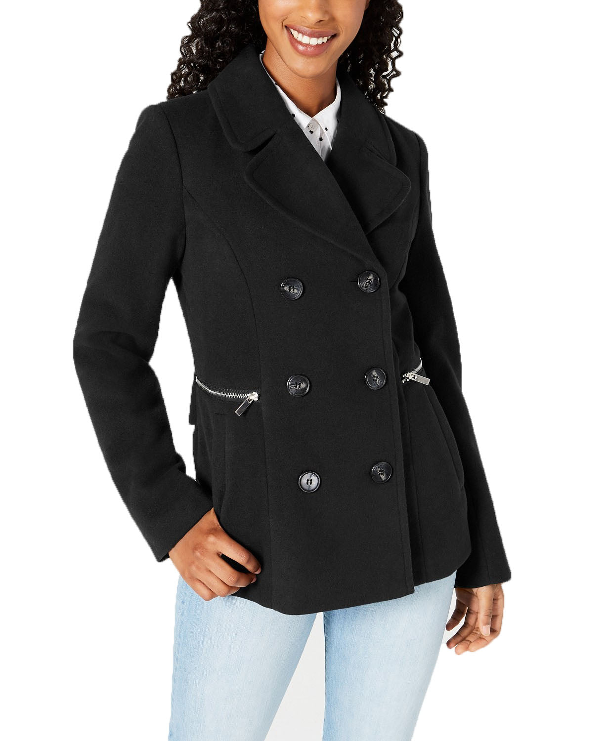 Maralyn &amp; Me Juniors' Casaco de lã trespassado preto tamanho XX-G