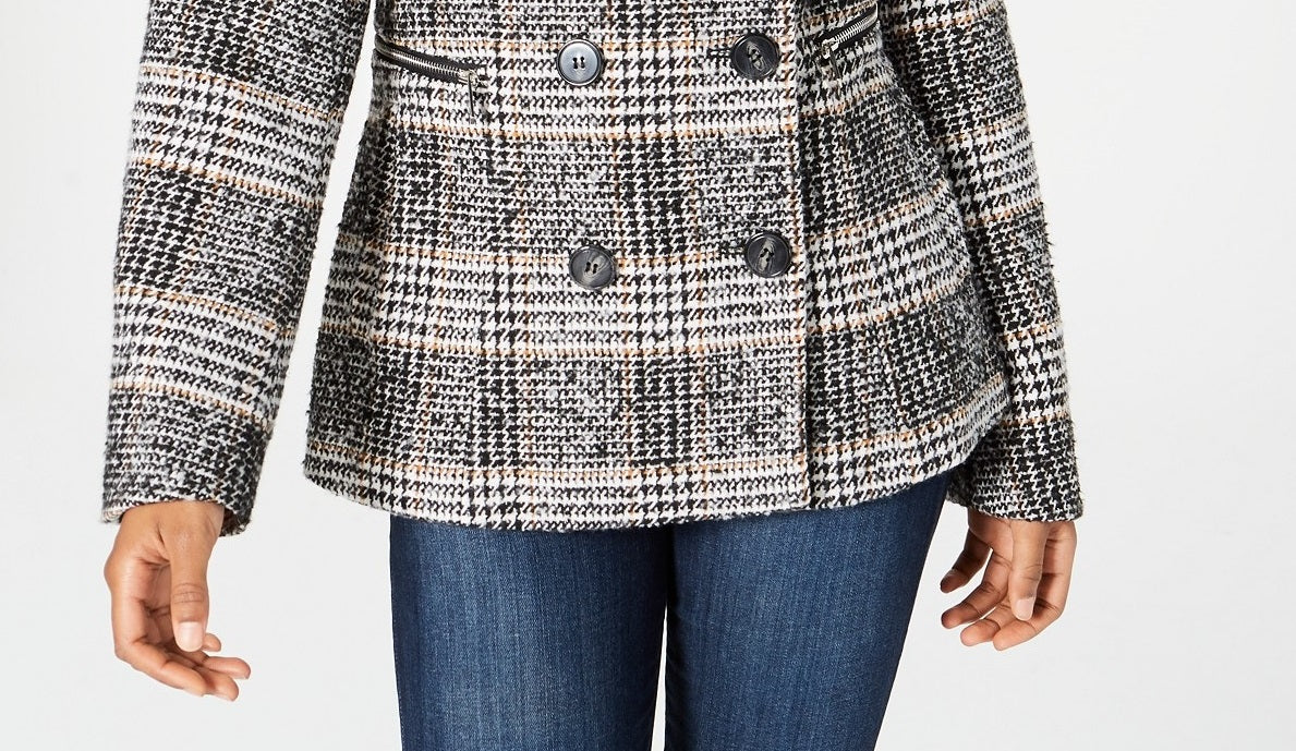 Casaco de abotoamento duplo Maralyn &amp; Me Juniors, xadrez camelo, tamanho médio