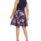 Vestido feminino B Darlin Plus Size com estampa floral Illusion, ajuste e flare, azul, tamanho 18