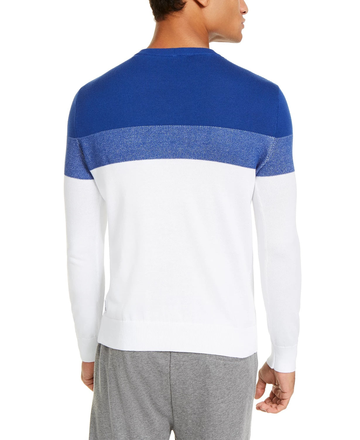 Suéter masculino Armani Exchange Regular Fit Colorblocked com listras e logotipo, branco, tamanho GG