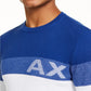 Suéter masculino Armani Exchange Regular Fit Colorblocked com listras e logotipo, branco, tamanho GG
