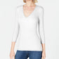 Blusa feminina com decote em V INC International Concepts, branca, tamanho pequeno médio