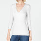 INC International Concepts Top feminino pequeno com decote em V, branco, tamanho pequeno pequeno
