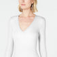 INC International Concepts Top feminino pequeno com decote em V, branco, tamanho pequeno pequeno