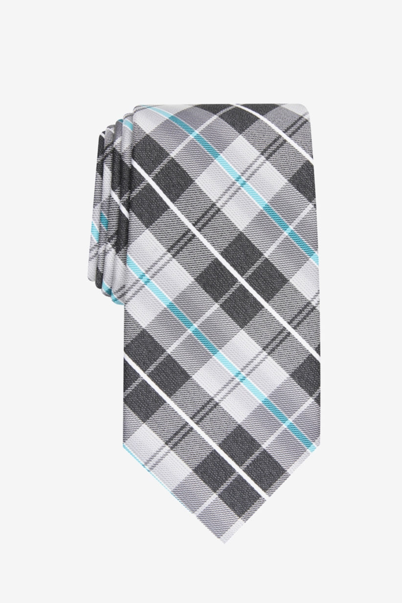 Gravata xadrez clássica Dever masculina Perry Ellis, cor carvão, tamanho único