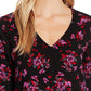 Top Cece Feminino Romântico Místico Floral Manga Amarrada Preto Tamanho P