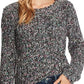 Suéter feminino CeCe de manga comprida, multicolorido, gola redonda, preto e cinza, tamanho grande
