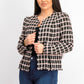 Jaqueta Cece Feminina Grid Tweed Desfiada Preta Tamanho 12