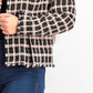 Jaqueta Cece Feminina Grid Tweed Desfiada Preta Tamanho 12