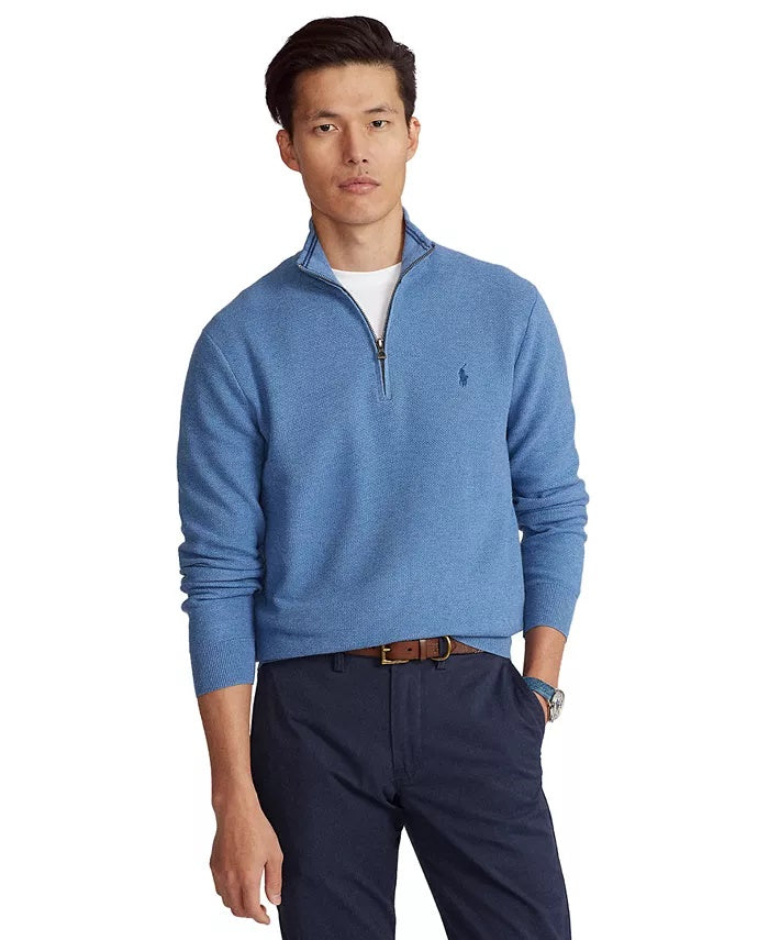 Suéter Ralph Lauren Masculino Texturizado com Zíper de 1/4 Azul Marinho Tamanho P