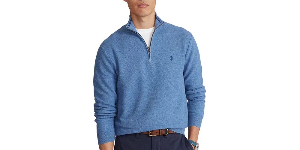 Suéter Ralph Lauren Masculino Texturizado com Zíper de 1/4 Azul Marinho Tamanho P
