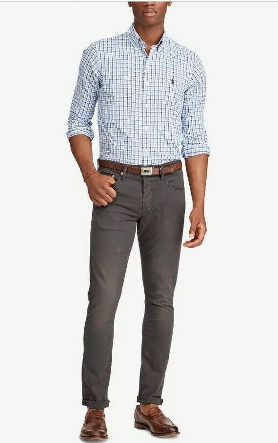 Camisa esportiva masculina Ralph Lauren Performance Twill, branca, tamanho X-S