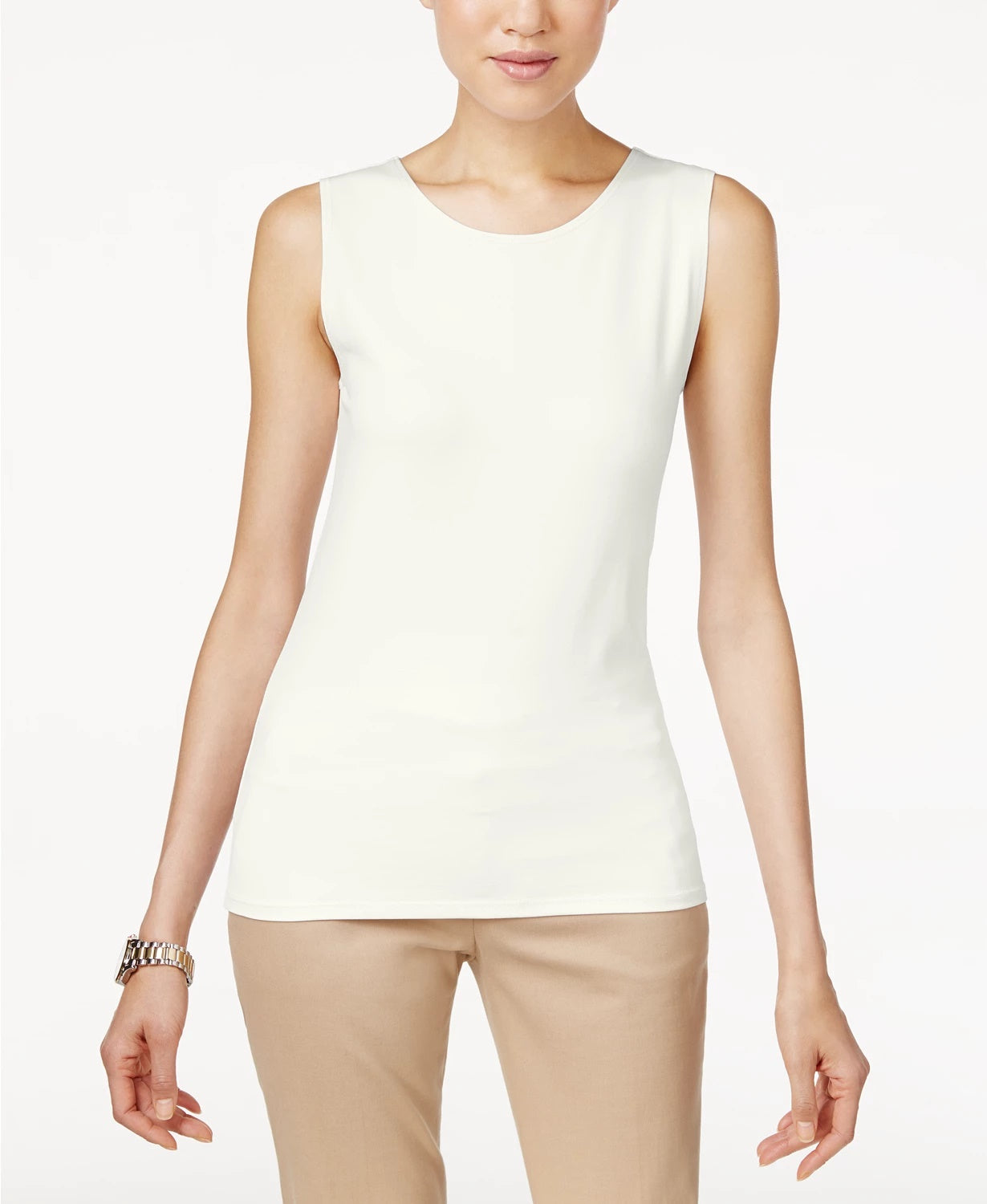 Blusa regata feminina Alfani de gola alta, branca, tamanho pequeno médio