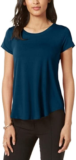 Camiseta Alfani Feminina Petite com Acabamento em Cetim, Longa e Curta, Verde, Tamanho Petite