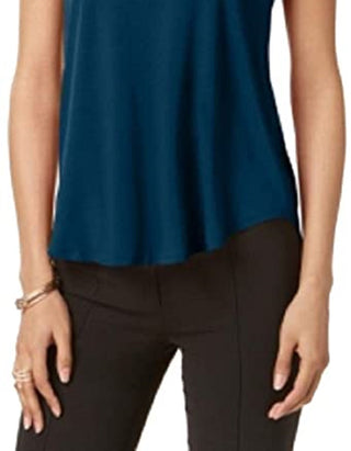Camiseta Alfani Feminina Petite com Acabamento em Cetim, Longa e Curta, Verde, Tamanho Petite