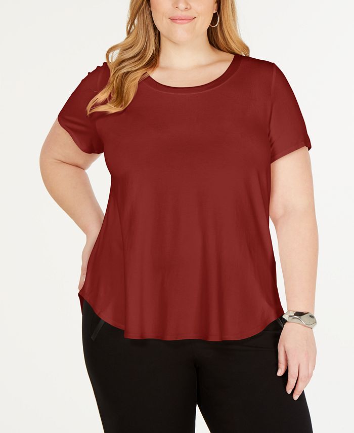 Camiseta Alfani Feminina Plus Size Cetim com Acabamento Alto e Baixo Vermelho Escuro Tamanho 2X