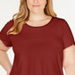 Camiseta Alfani Feminina Plus Size Cetim com Acabamento Alto e Baixo Vermelho Escuro Tamanho 2X