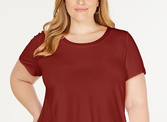 Camiseta Alfani Feminina Plus Size Cetim com Acabamento Alto e Baixo Vermelho Escuro Tamanho 2X